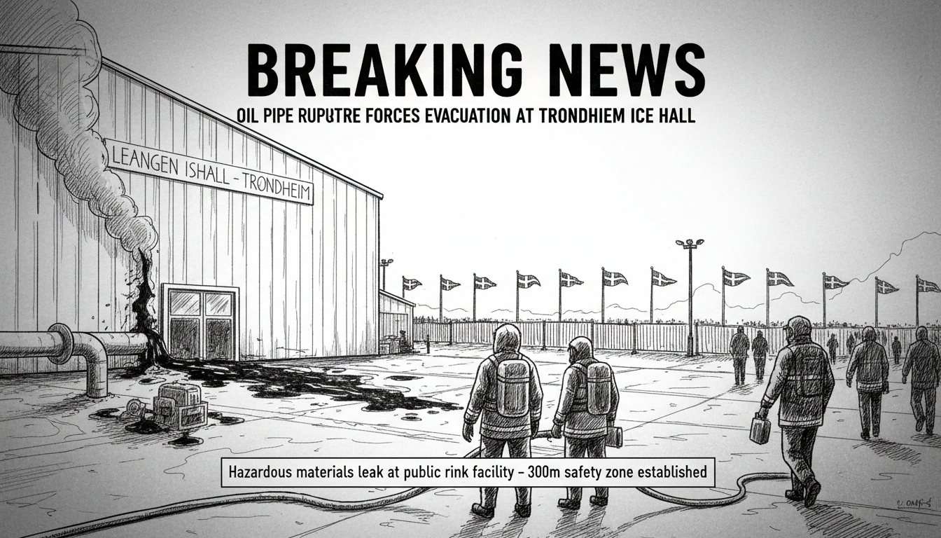 Oil Pipe Rupture Forces Evacuation at Trondheim Ice Hall