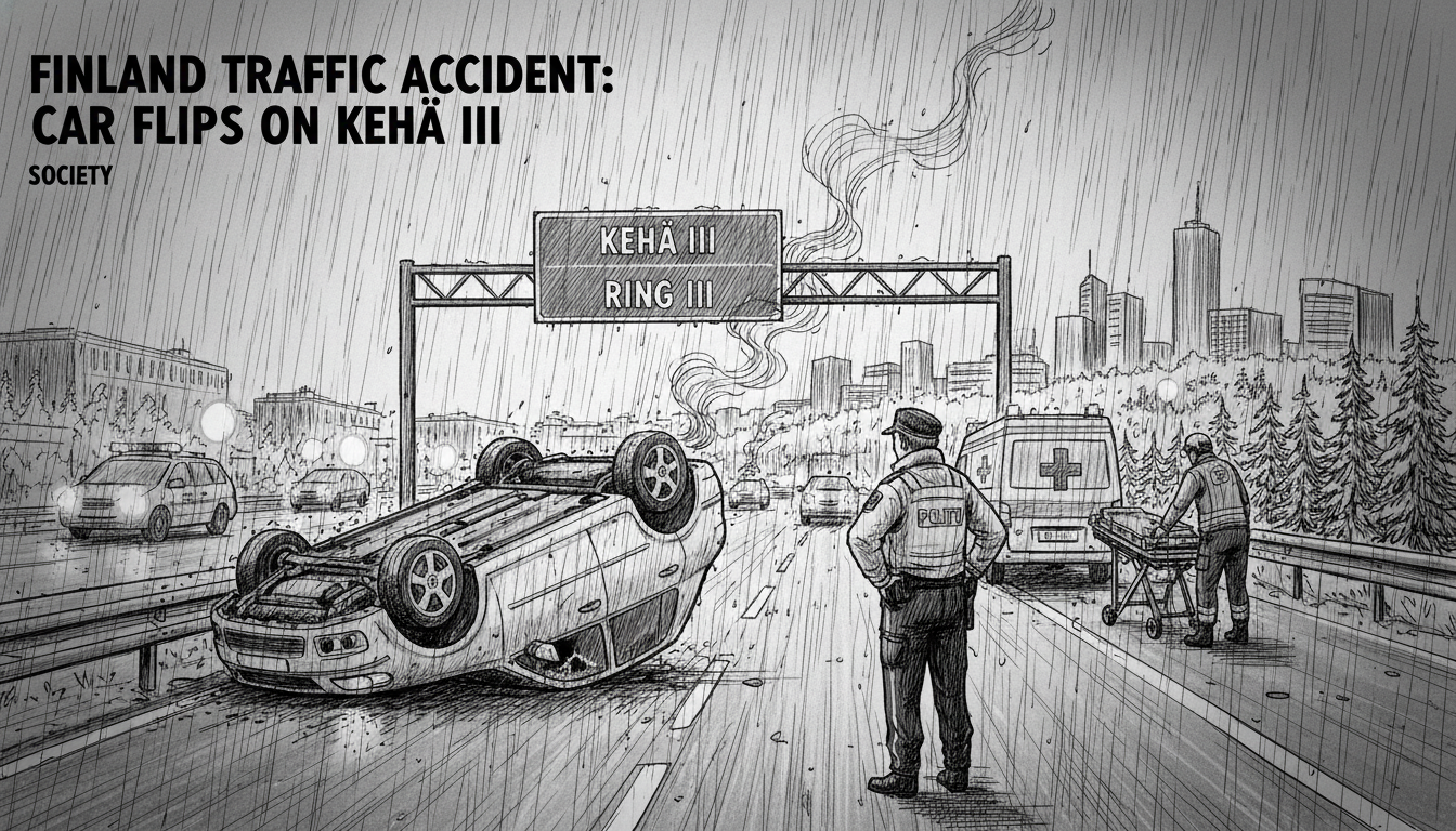 Finland Traffic Accident: Car Flips on Kehä III Ring Road