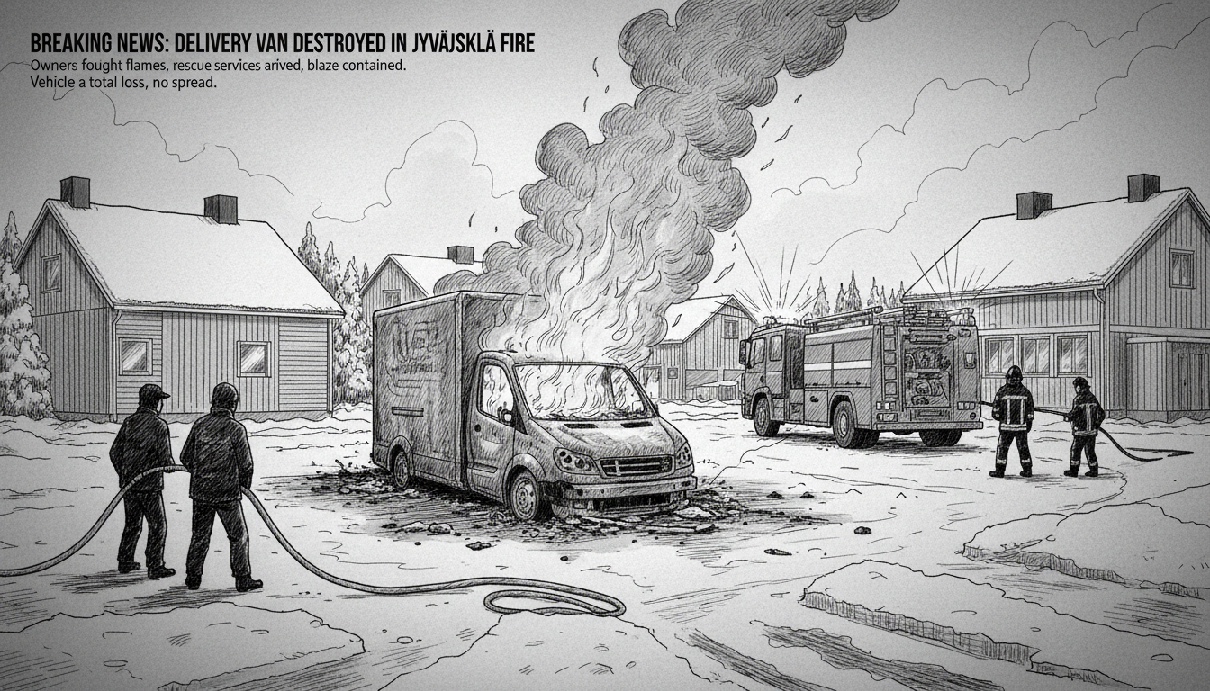 Delivery Van Burns in Jyväskylä Parking Lot Fire