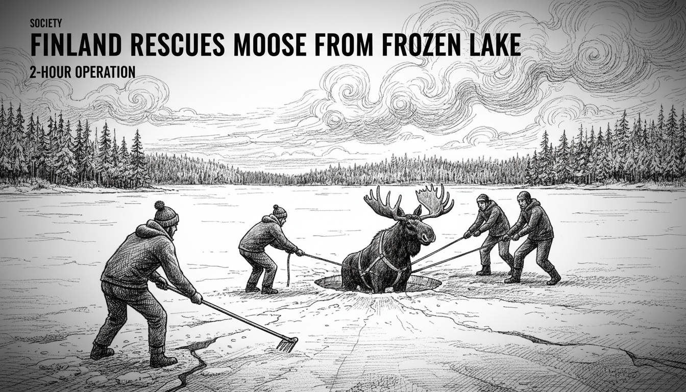 Finland Rescues Moose From Frozen Lake in 2-Hour Operation