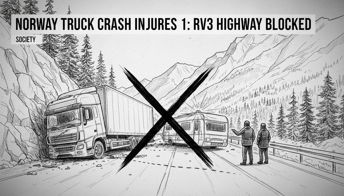 Norway Truck Crash Injures 1: RV3 Highway Blocked