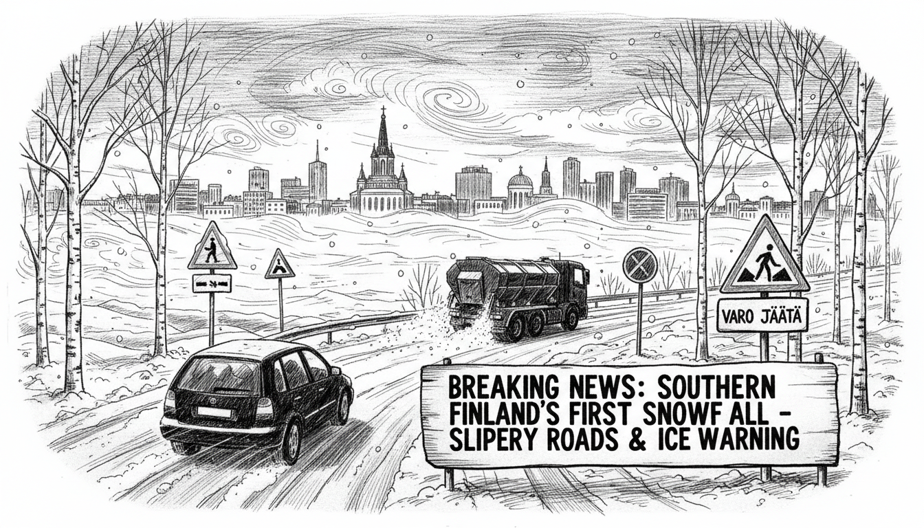 First Winter Snowfall Brings Slippery Road Warning for Southern Finland