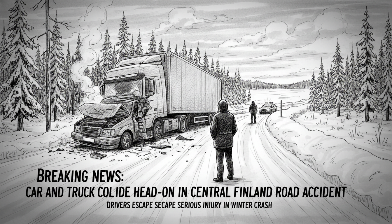 Car and Truck Collide Head-On in Central Finland Road Accident