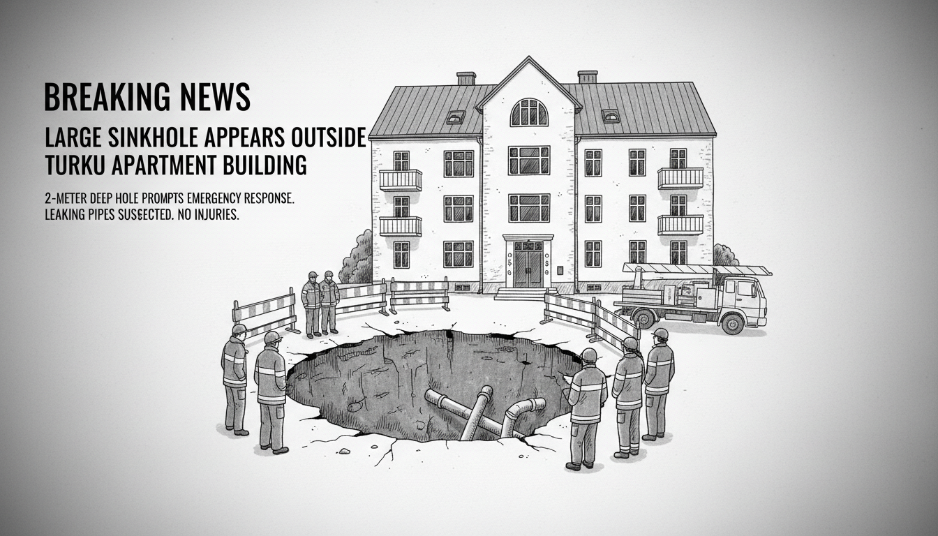 Large Sinkhole Appears Outside Turku Apartment Building