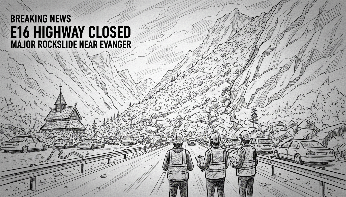 E16 Highway Closed After Major Rockslide Near Evanger