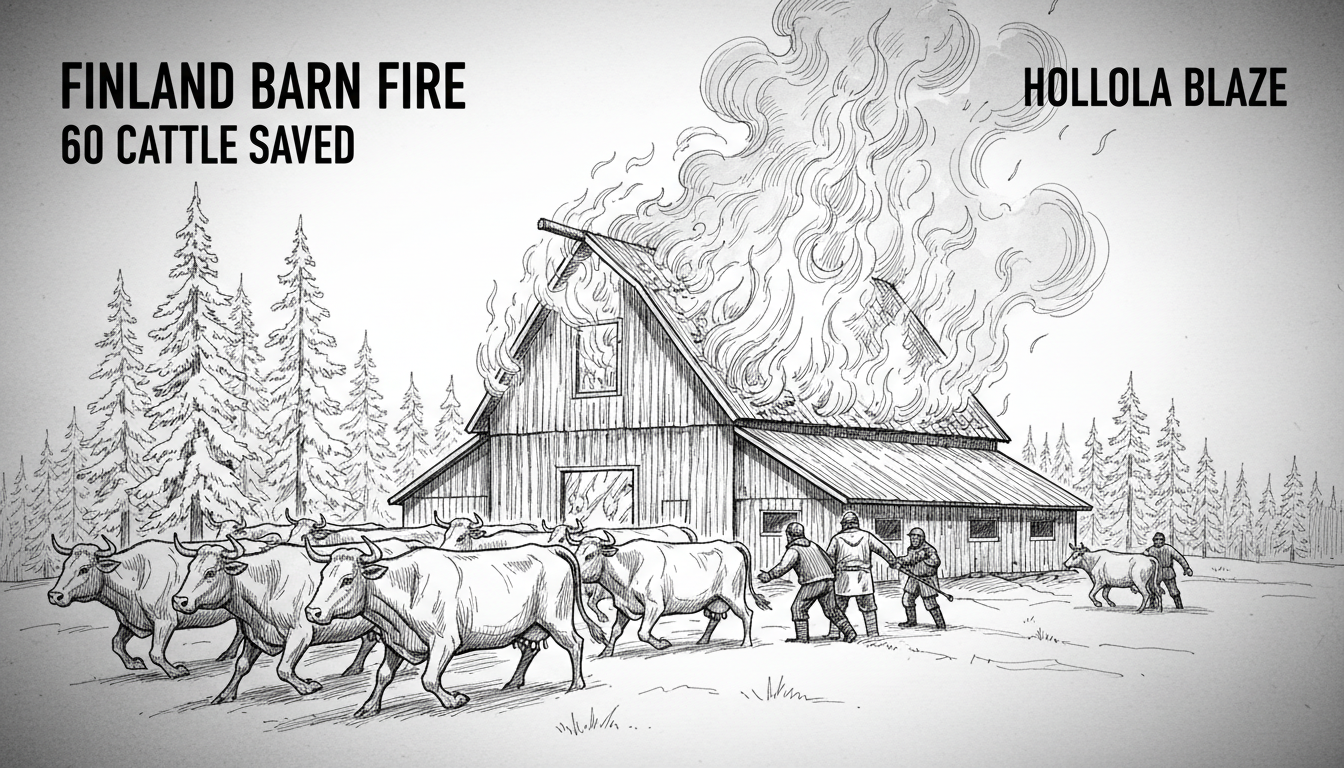 Finland Barn Fire: 60 Cattle Saved in Hollola Blaze