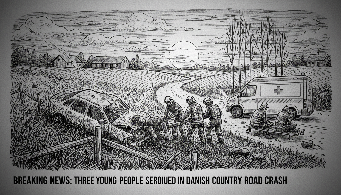 Three Young People Injured in Single-Vehicle Accident on Danish Country Road