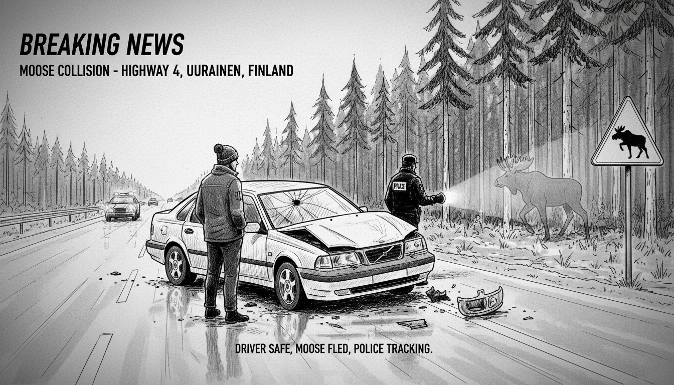 Moose Collision on Finnish Highway 4 in Uurainen