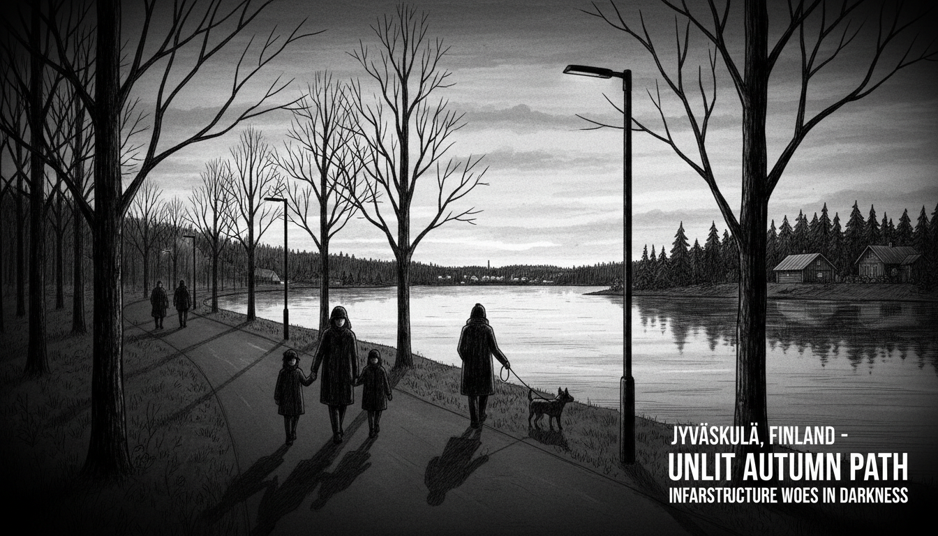 Popular Finnish Lakeside Trail Remains Dark During Autumn Darkness
