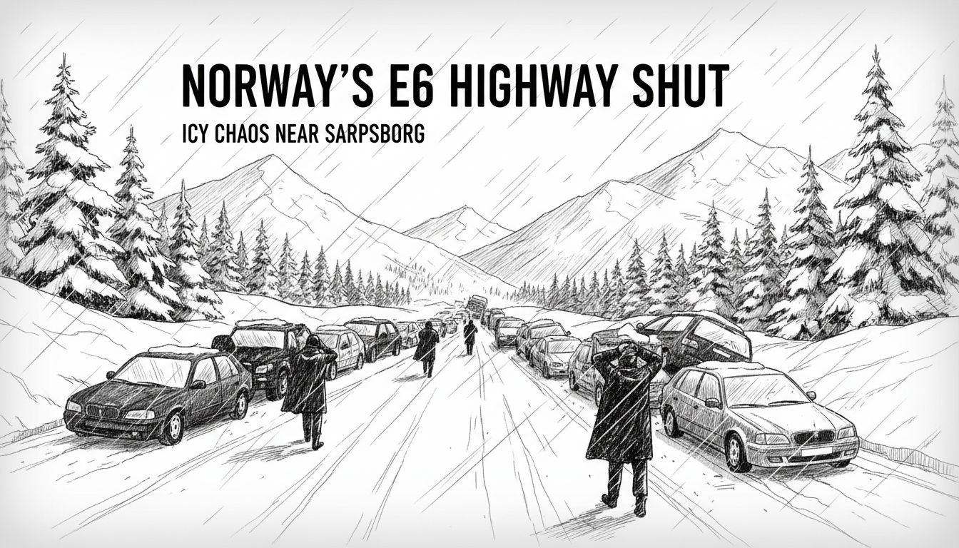 Norway's E6 Highway Shut: Icy Chaos Near Sarpsborg