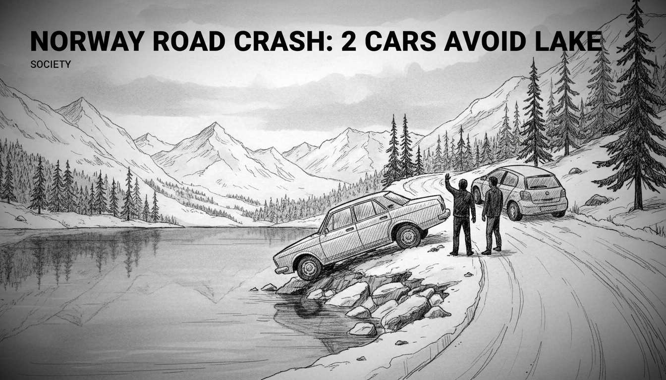 Norway Road Crash: 2 Cars Avoid Lake
