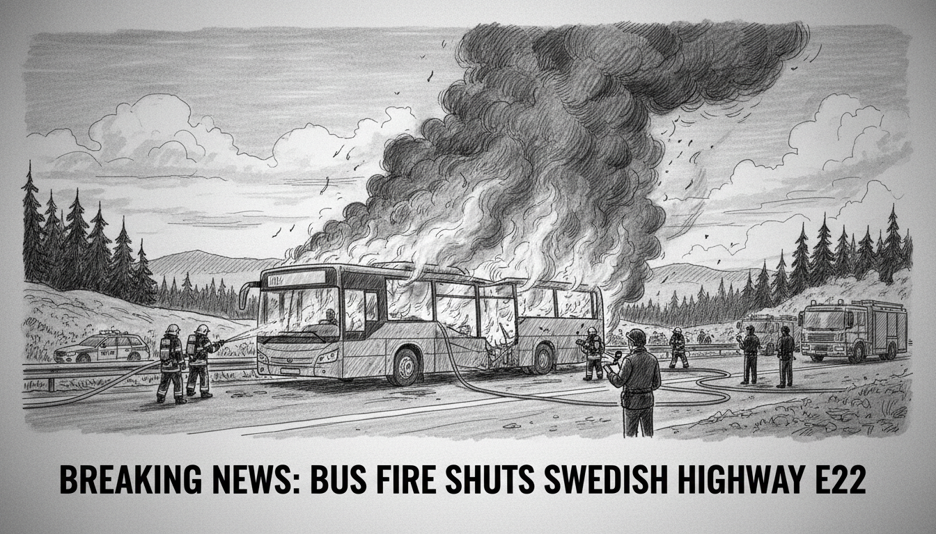 Bus Fire on Swedish Highway E22 Causes Major Disruption