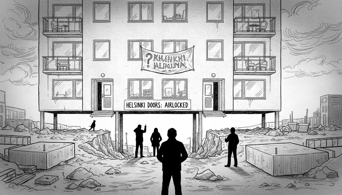 Helsinki Apartment Building Doors Suspended Two Meters Above Ground