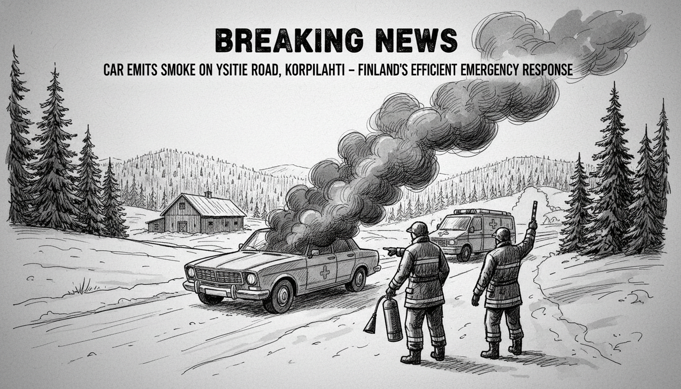 Car Emits Smoke on Ysitie Road in Korpilahti