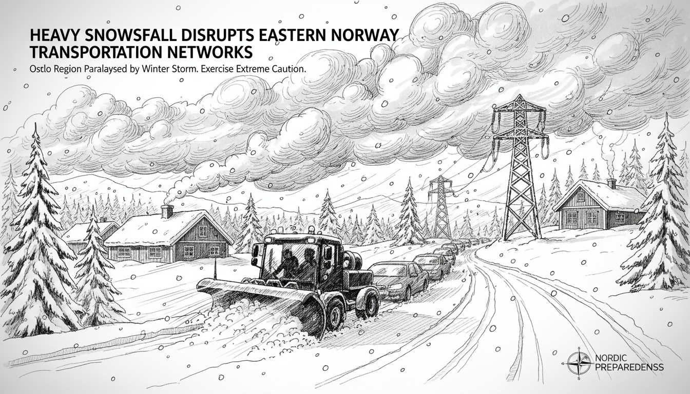 Heavy Snowfall Disrupts Eastern Norway Transportation Networks