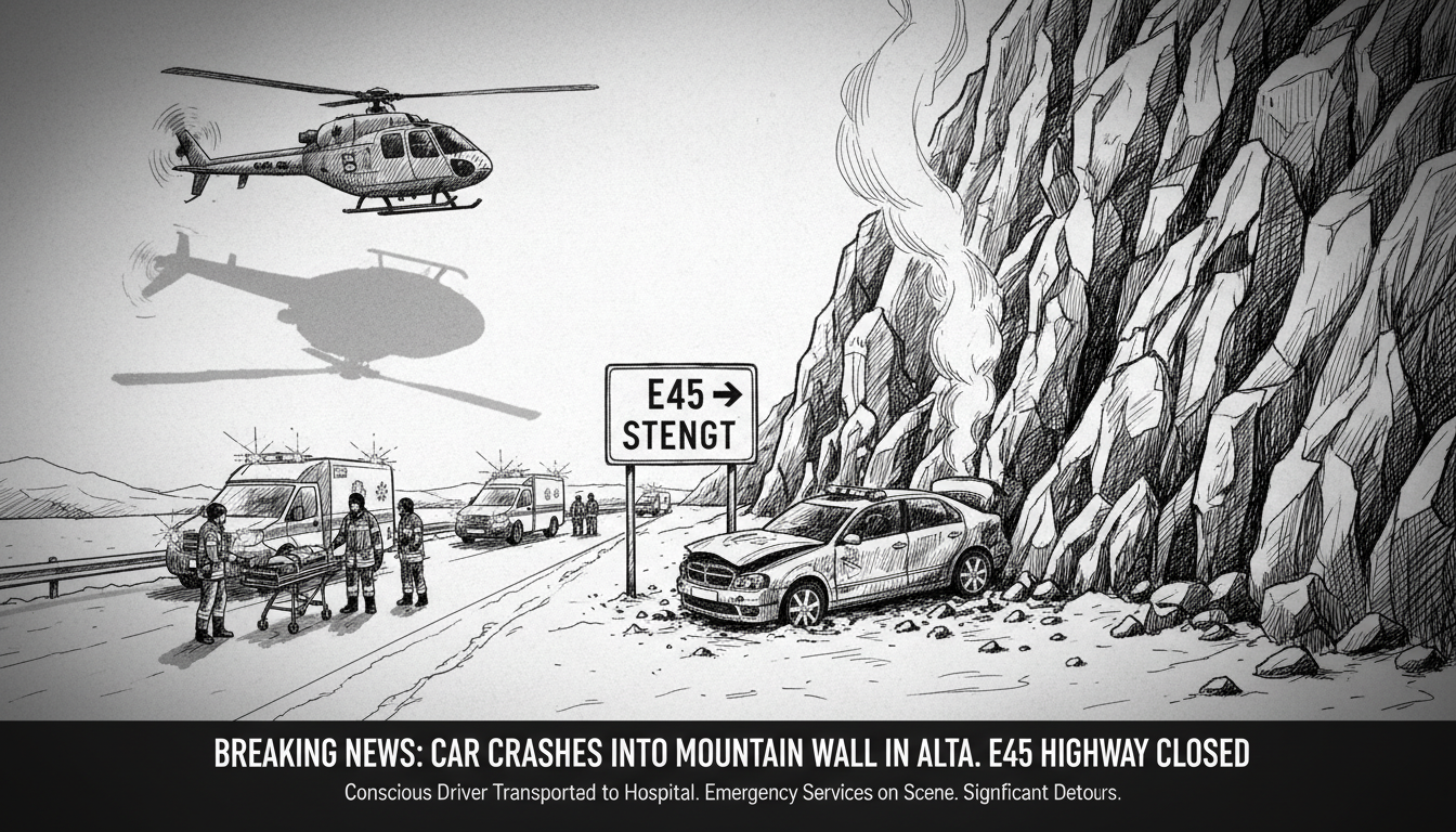 Car Crashes into Mountain Wall in Alta, E45 Highway Closed