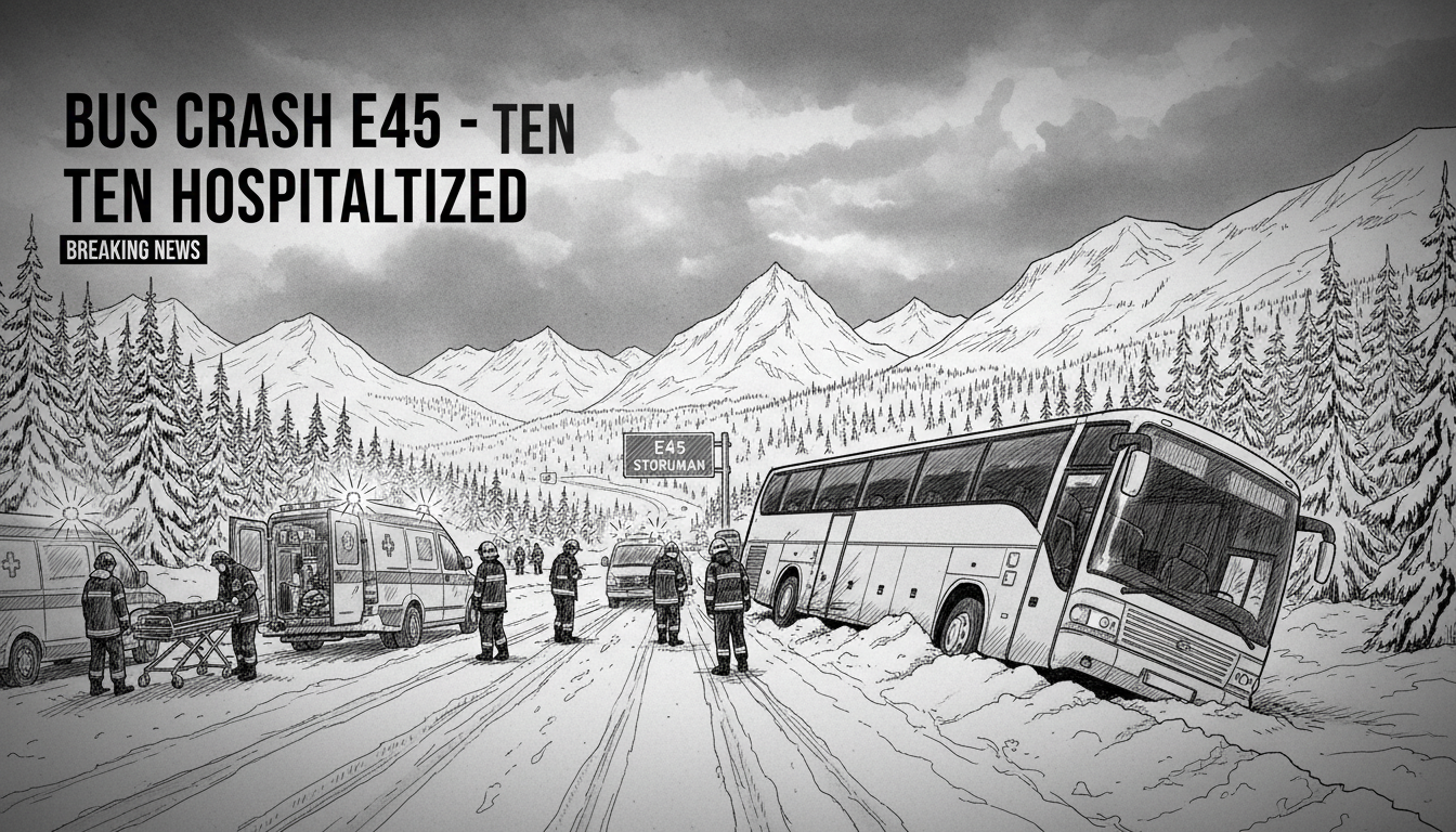 Bus Accident on E45 Highway Near Storuman Sends Ten to Hospital