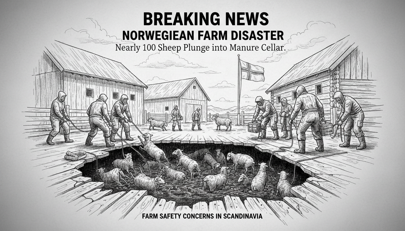 Sheep Fall Into Manure Cellar on Norwegian Farm