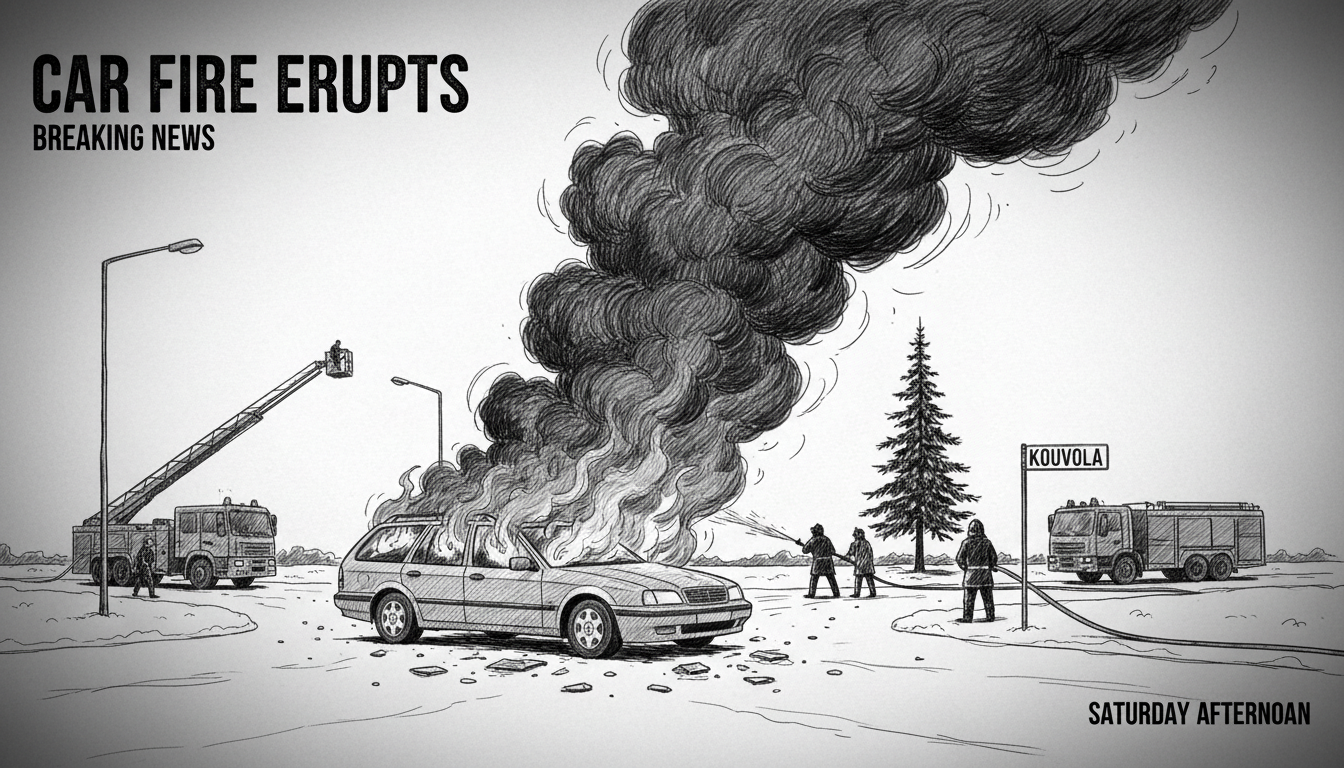 Car Fire Erupts at Kouvola Intersection