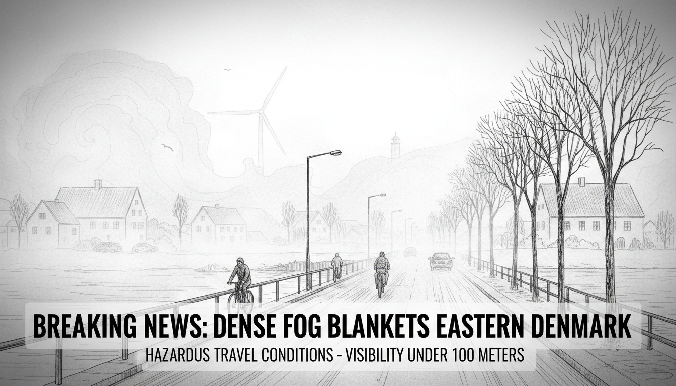 Dense Fog Blankets Eastern Denmark on Monday Morning