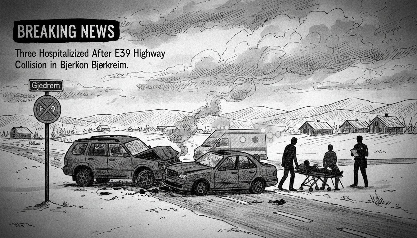 Three Hospitalized After E39 Highway Collision in Bjerkreim