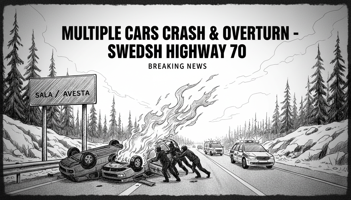 Multiple Cars Crash and Overturn on Swedish Highway