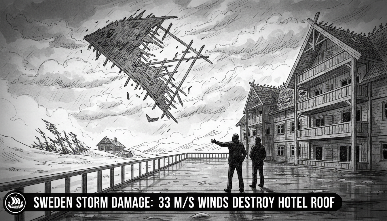 Sweden Storm Damage: Hotel Roof Lost in 33 m/s Winds