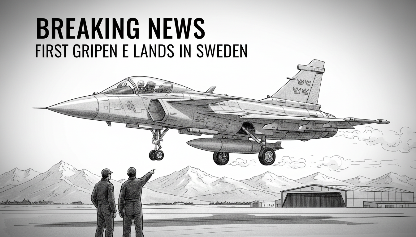 First Gripen E Fighter Jet Lands at Swedish Air Base