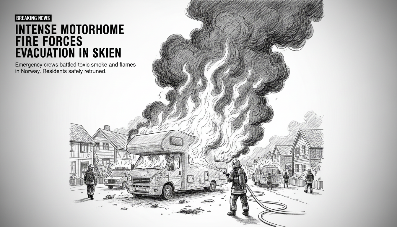 Intense Motorhome Fire Forces Evacuation in Skien Neighborhood