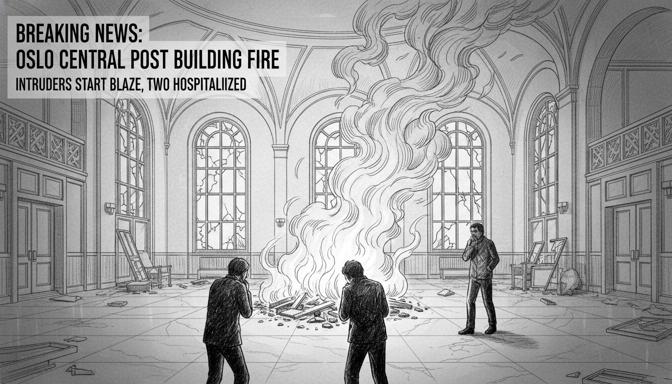 People Light Fire Inside Oslo Central Post Building