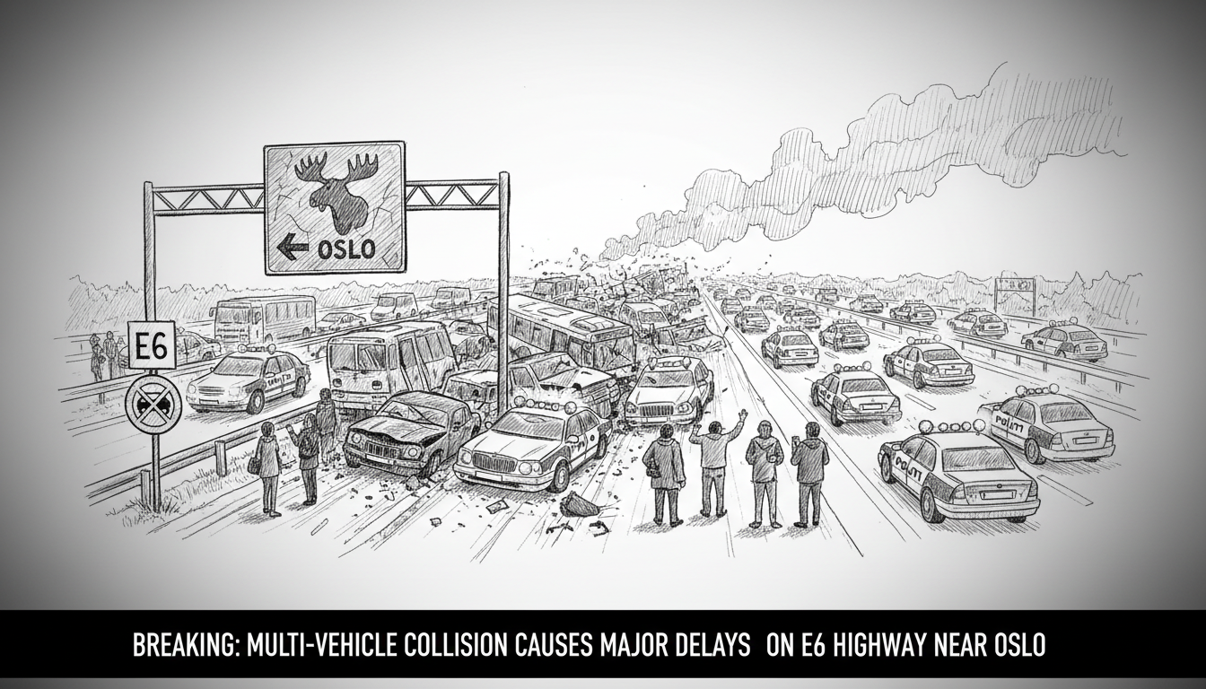 Multi-Vehicle Collision Causes Major Delays on E6 Highway Near Oslo