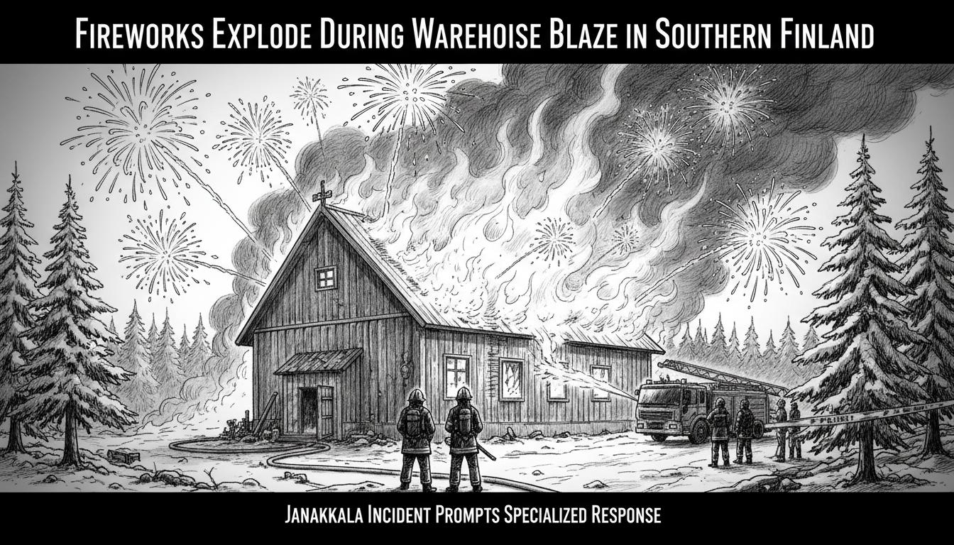 Fireworks Explode During Warehouse Blaze in Southern Finland