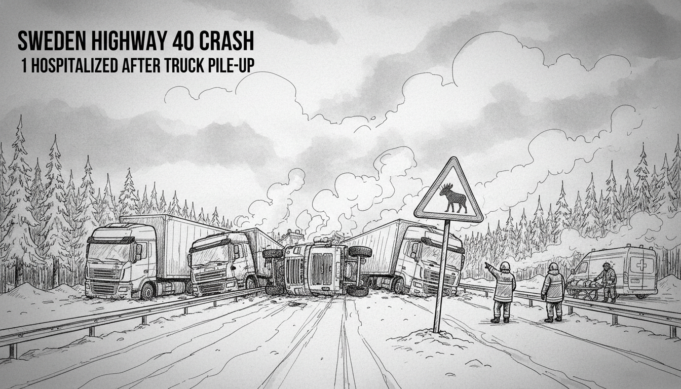 Sweden Highway 40 Crash: 1 Hospitalized After Truck Pile-Up