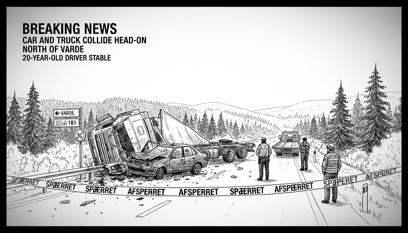 Car and Truck Collide Head-On North of Varde