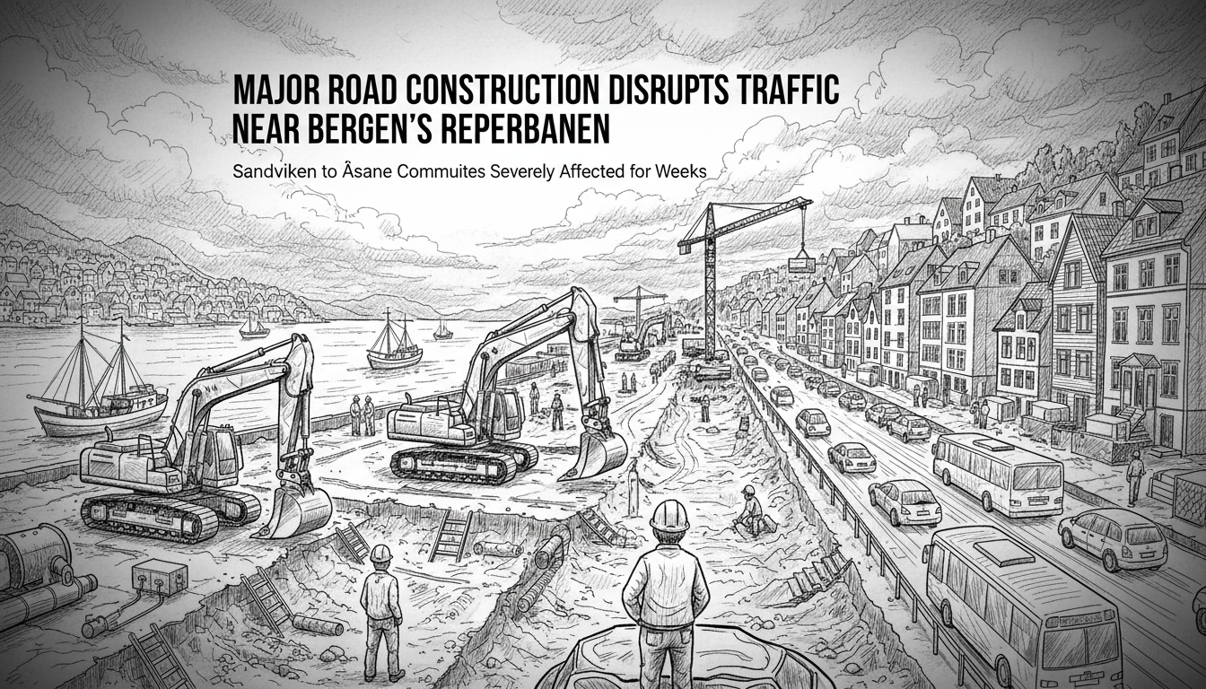 Major Road Construction Disrupts Traffic Near Bergen's Reperbanen