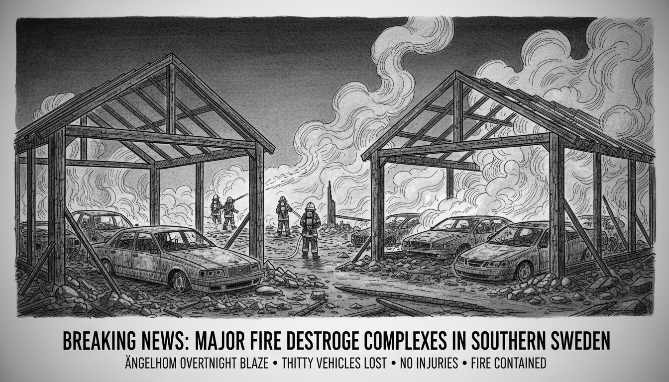 Major Fire Destroys Garage Complexes in Southern Sweden