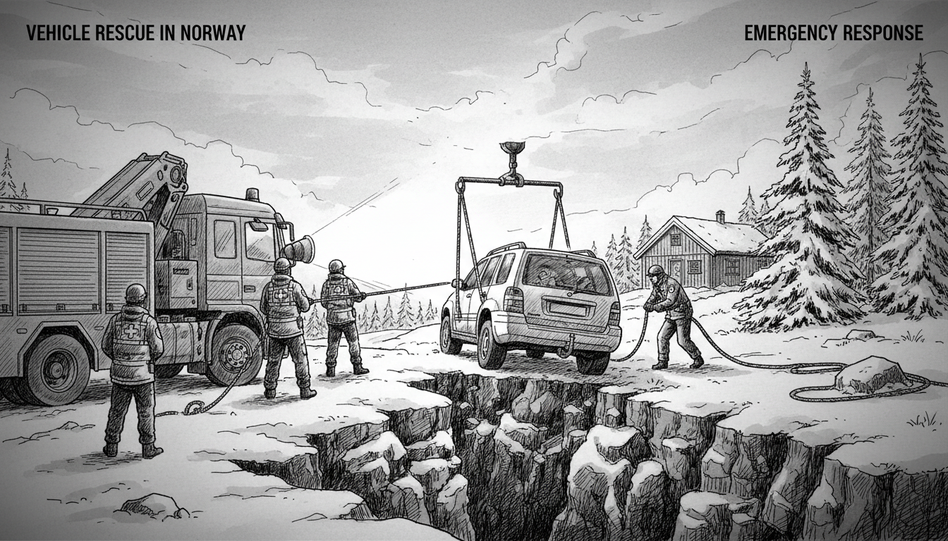 Vehicle Rescue Operation in Norwegian Ditch Prompts Emergency Response