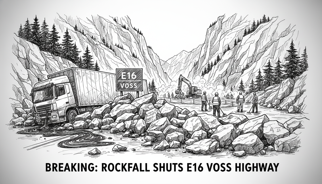 Rockfall on Voss Highway Causes Partial E16 Closure