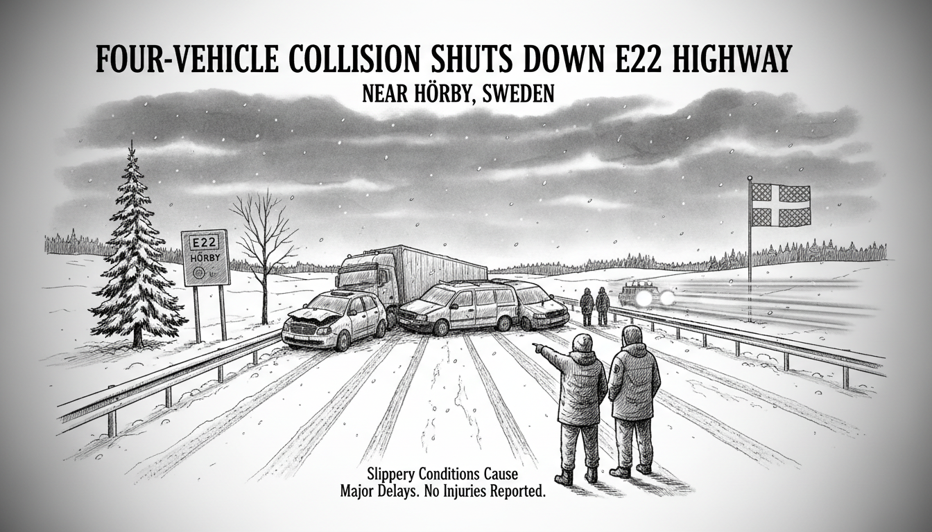 Four-Vehicle Collision Shuts Down E22 Highway Near Hörby