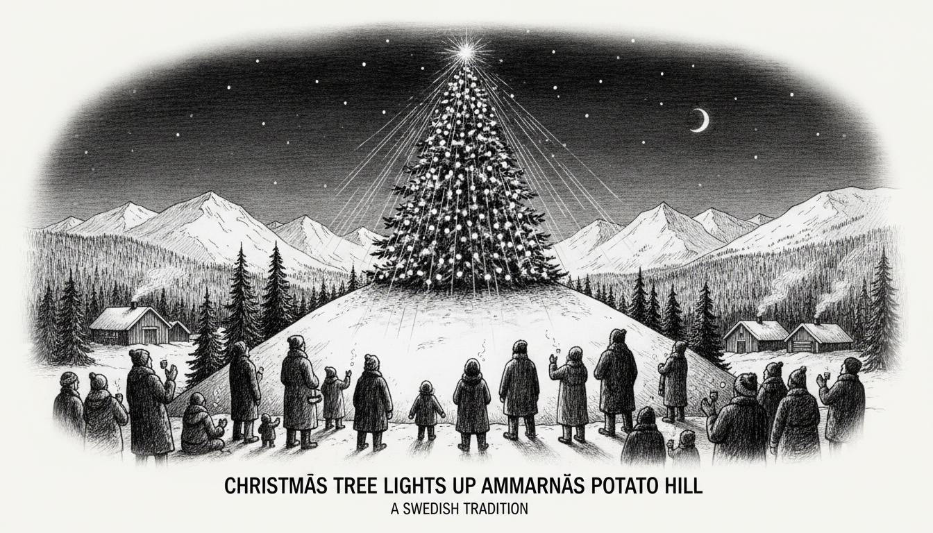 Christmas Tree Lights Up Ammarnäs Potato Hill in Swedish Tradition