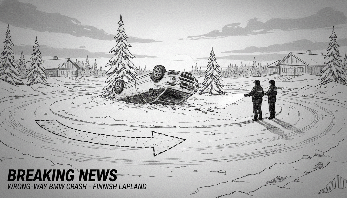 Wrong-Way BMW Crash in Finnish Lapland Traffic Circle