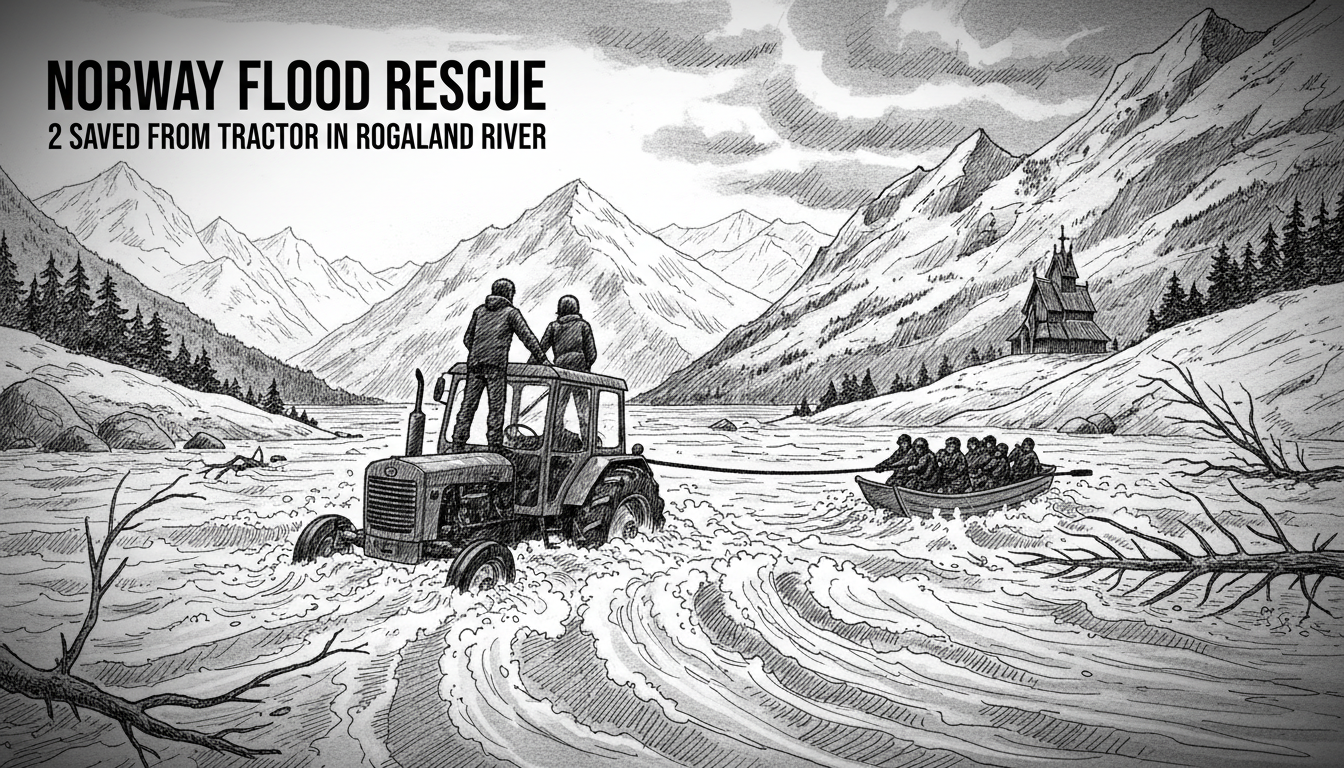 Norway Flood Rescue: 2 Saved From Tractor in Rogaland River