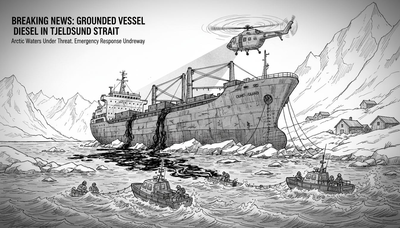 Grounded Vessel Leaks Diesel in Norway's Tjeldsund Strait