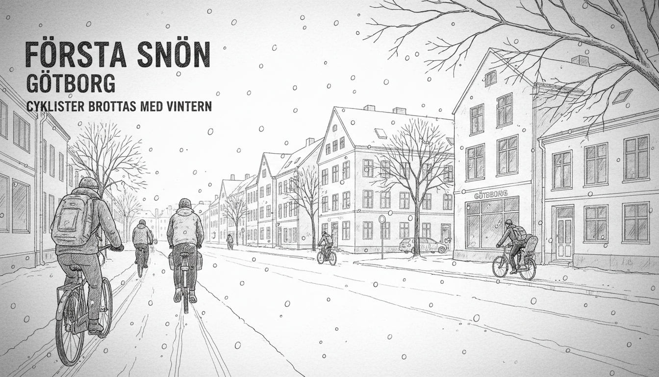 First Snow Arrives in Gothenburg as Cyclists Brave Winter Conditions