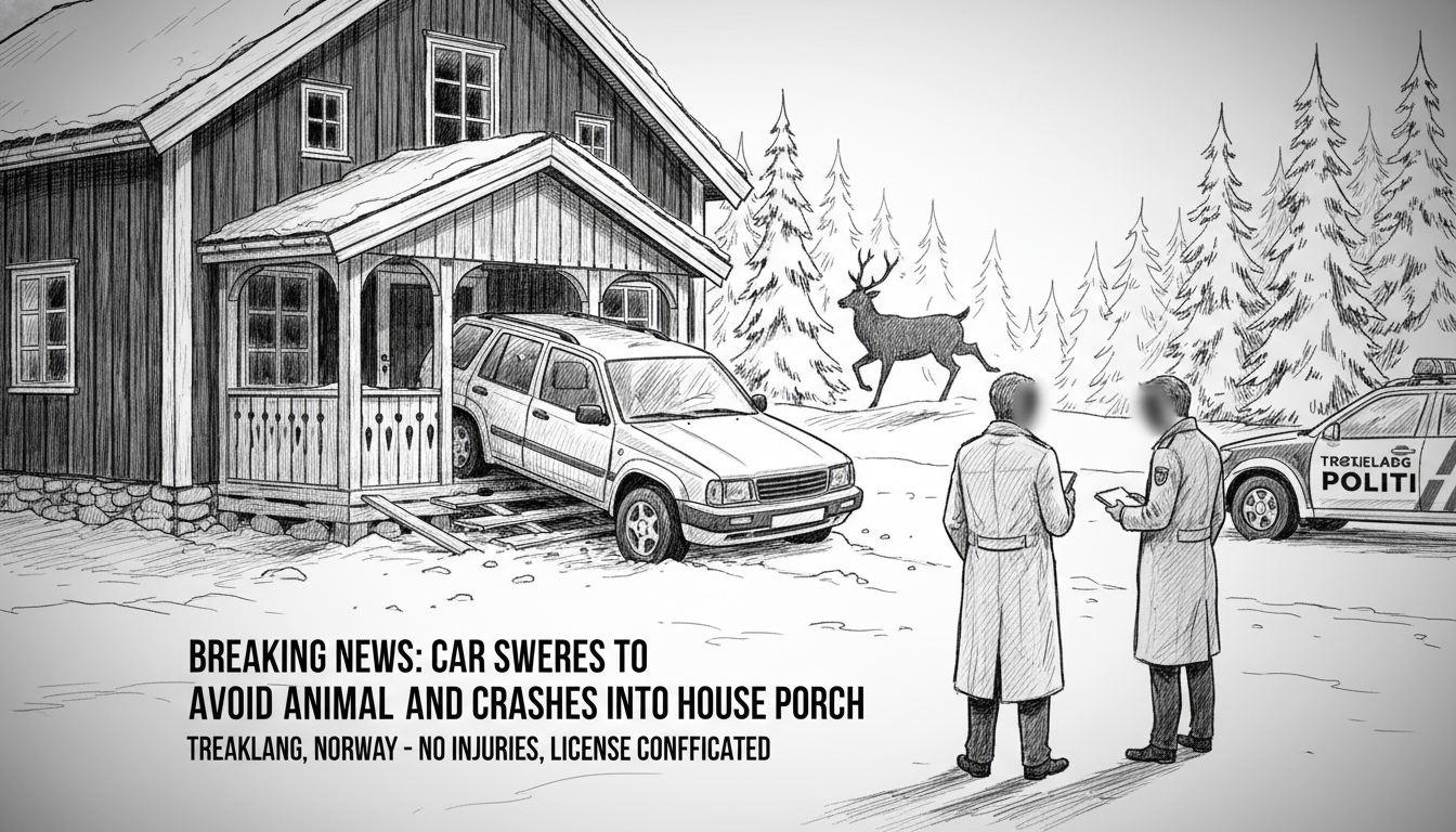 Car Swerves to Avoid Animal and Crashes into House Porch