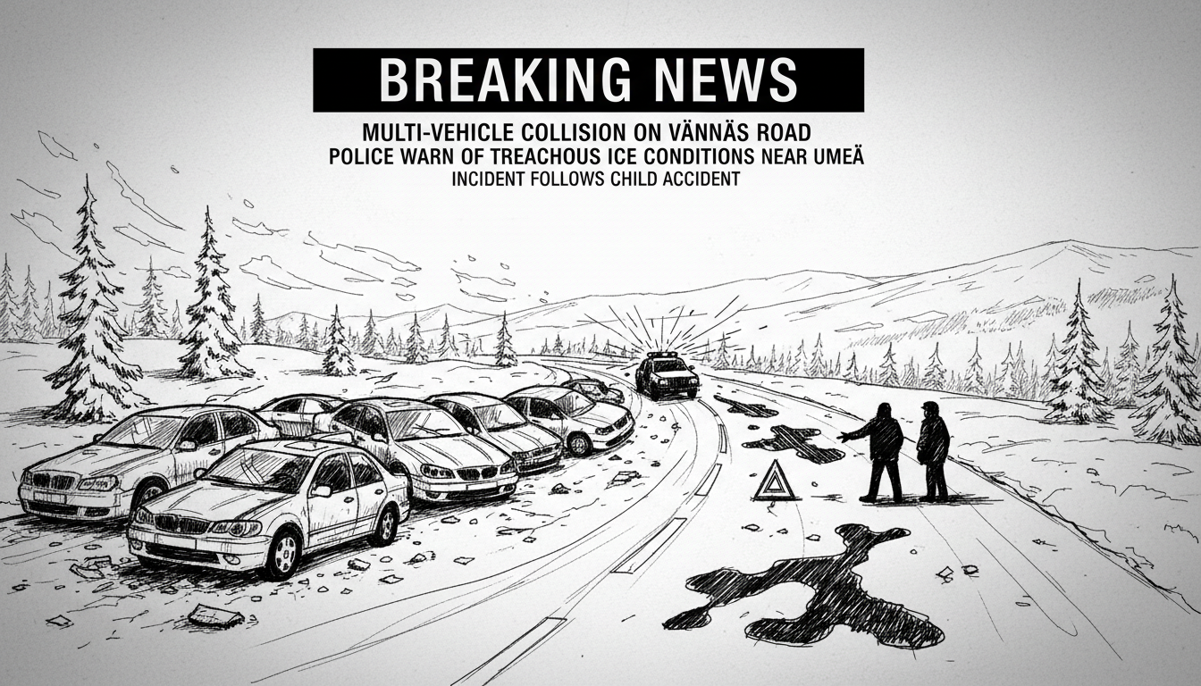 Multi-Vehicle Collision on Vännäs Road as Police Warn of Treacherous Ice Conditions