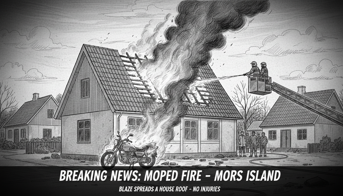 Moped Fire Spreads to House Roof Structure on Mors Island
