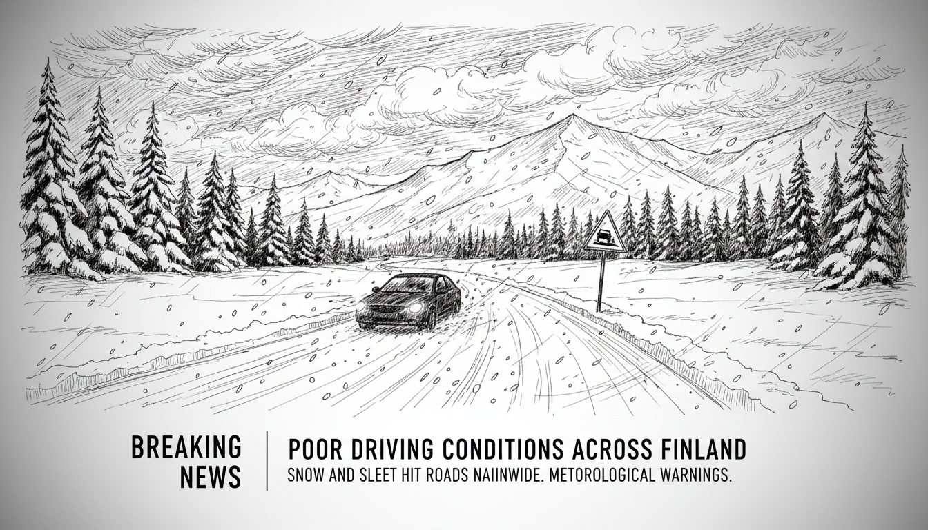 Poor Driving Conditions Across Finland as Snow and Sleet Hit Roads