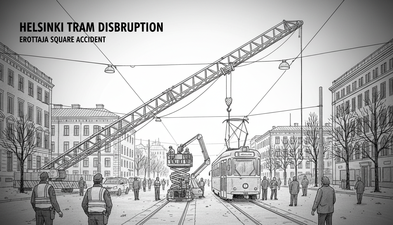 Crane Accident Disrupts Helsinki Tram Network at Erottaja Square