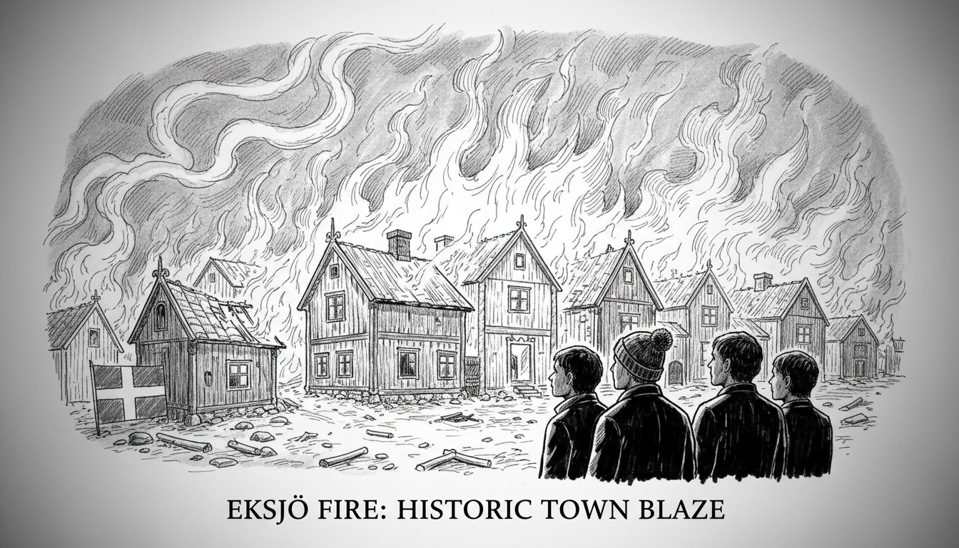 Sweden Eksjö Fire: Historic Wooden Town Blaze